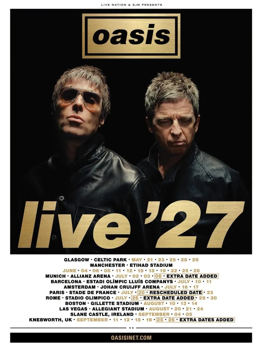 Oasis concert tour poster 2026–2027